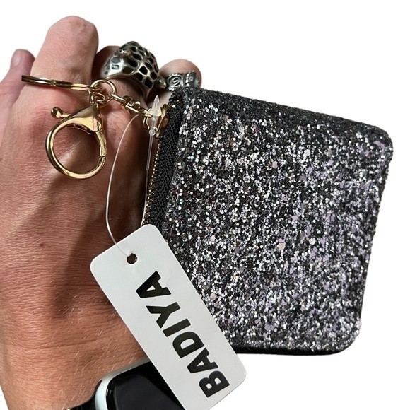 Mini Glitter Keychain Wallet Clip On Iridescent Card Holder Sparkly Small Zipper - Picture 13 of 15